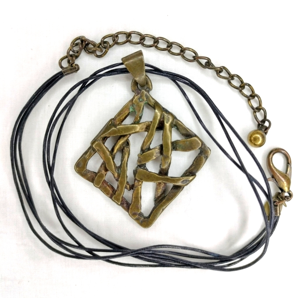 Chico's Multi Cord Necklace Diamond Shaped Metal Woven Statement Pendant